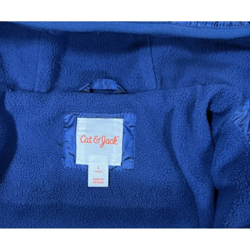 Cat &‎ Jack Youth Full Zip Hooded Fleece Quilted Puffer Jacket Glossy Blue Large